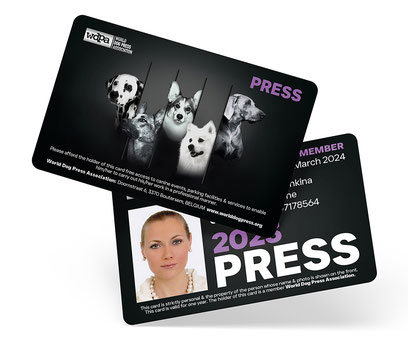 World Dog Press Association, WDPA, Belgium, member card, design, corporate cards design, graphic designer, Yuliya Strizhkina, press cards, black, creative cards design, ideas, dogs