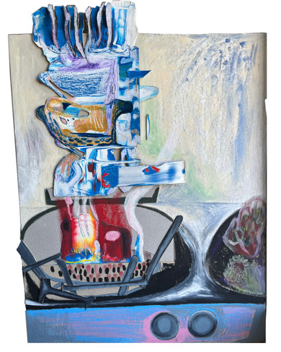      Moka Pot, 2025, Mixed Media on Board, 50 x 40 cm