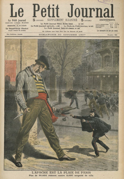 "L'Apache è la piaga di Parigi", prima pagina di Le Petit Journal, supplemento illustrato, 20 ottobre 1907 (coll. BnF)