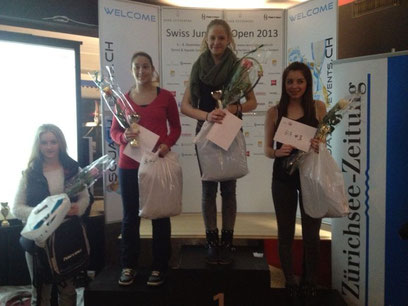 1. Platz Swiss Junior Open U17 2013; von links: Elin Harlow, Hana Essam, Cindy Merlo, Lowri Roberts