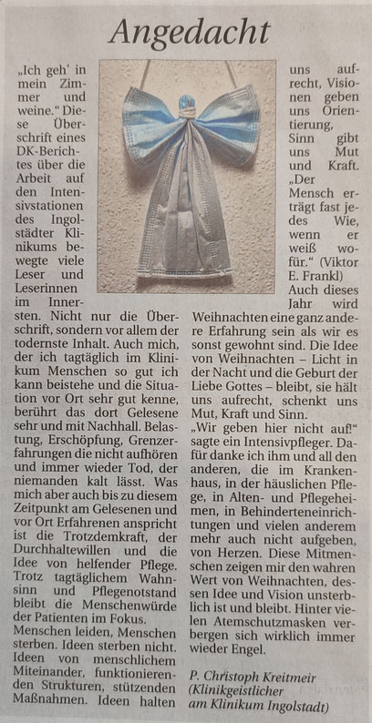 Angedacht im Donaukurier vom 18./19.12.21