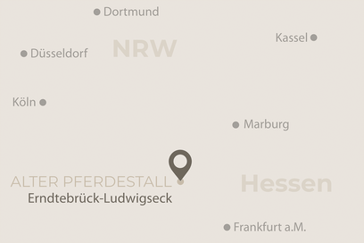 Kartenansicht NRW/Hessen mit größeren Städten, um die Lage des Ferienhauses zu zeigen