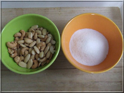 ingrédients pour praline amande noix cajou