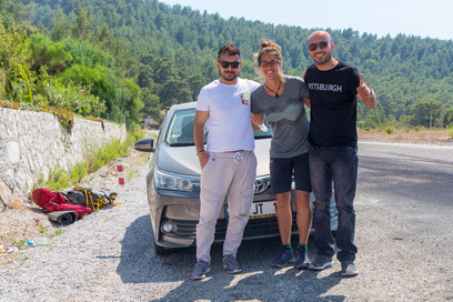 Viviane with Hakan and Ümit at the junction towards Olympos