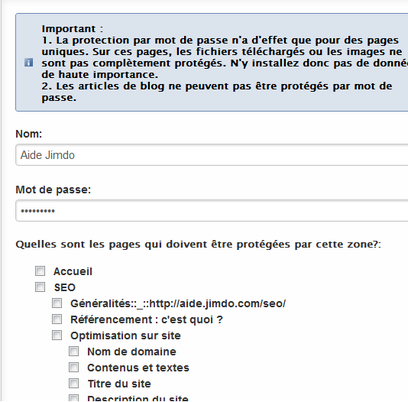 Insérer une zone à mot de passe sur un site Jimdo