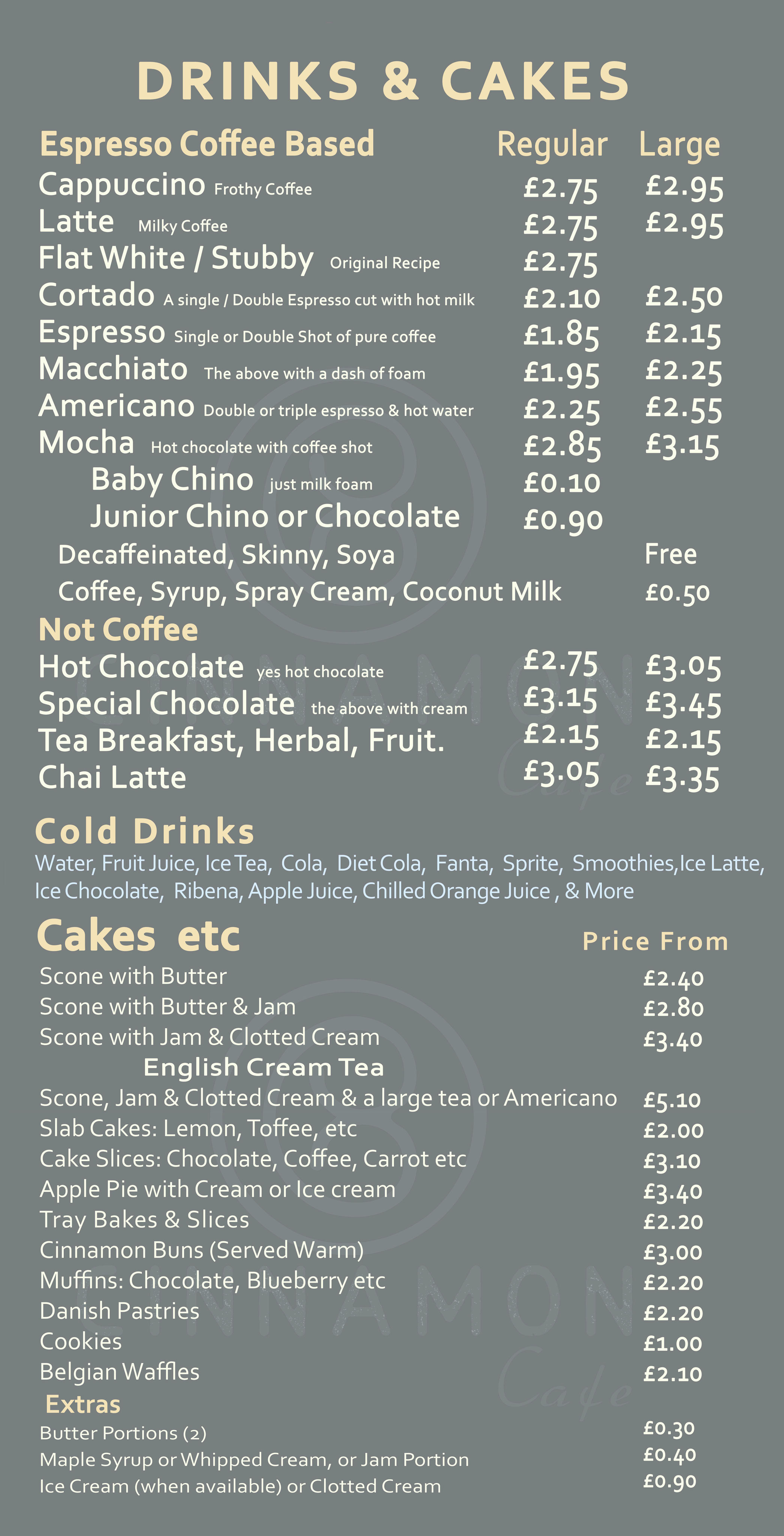 Products and Services cinnamon cafe, Windsor,