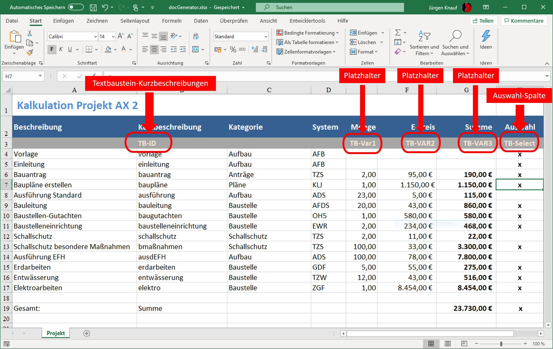 Excel-Schnittstelle / Creator - Dokumente automatisieren
