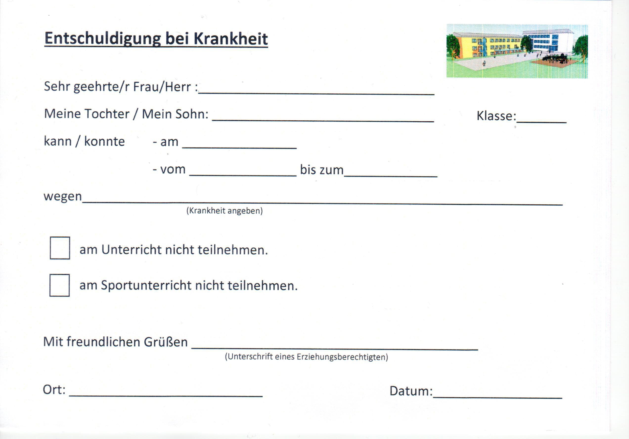 Entschuldigung für die schule kostenlos