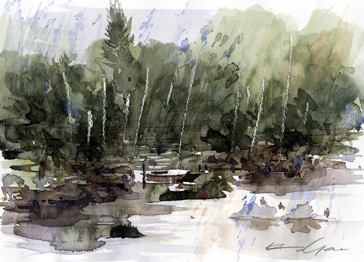 雨の日スケッチ - 山田久仁夫のホームページ・Watercolor by Kunio