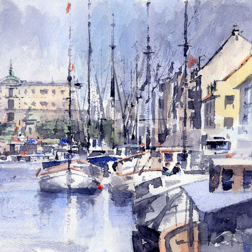 水彩画 「係留船」 image.jpg