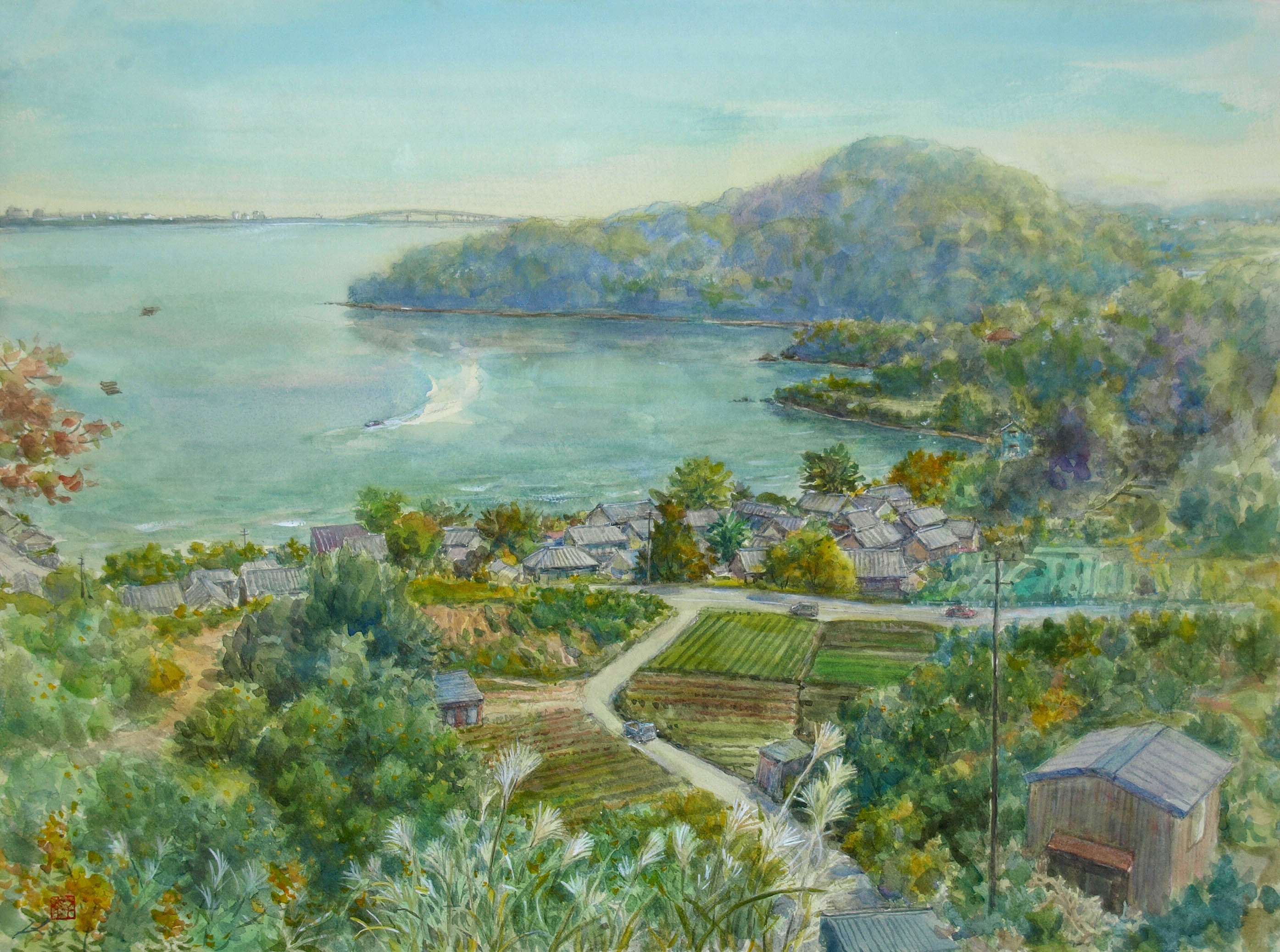 平松利昭】鎌倉海浜海岸F 20 油絵油彩画風景画画家