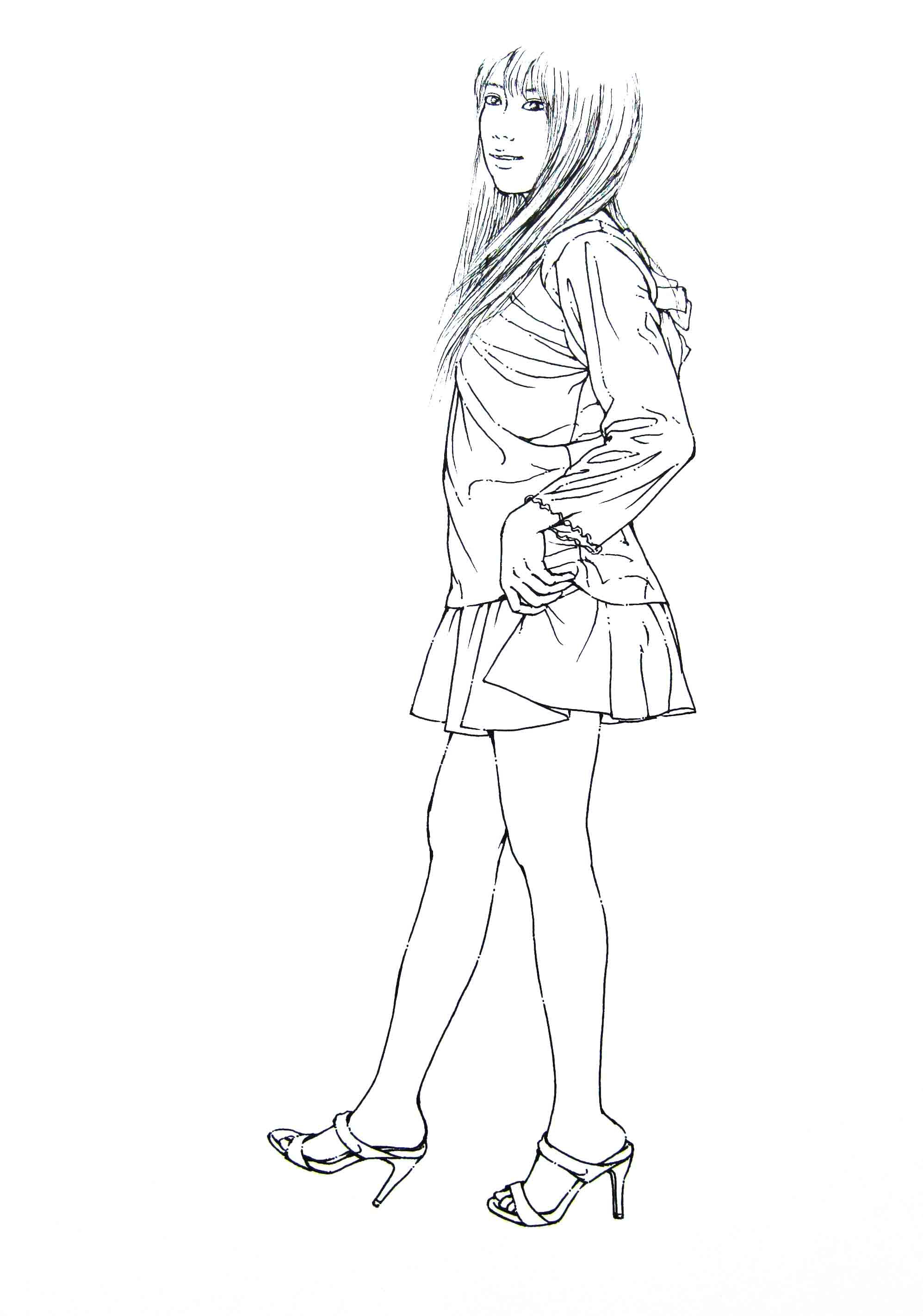 手描きイラスト 原画 和モダン 全身画 zizi_fashionillst #fendi #mfw #pfw #fashionweek