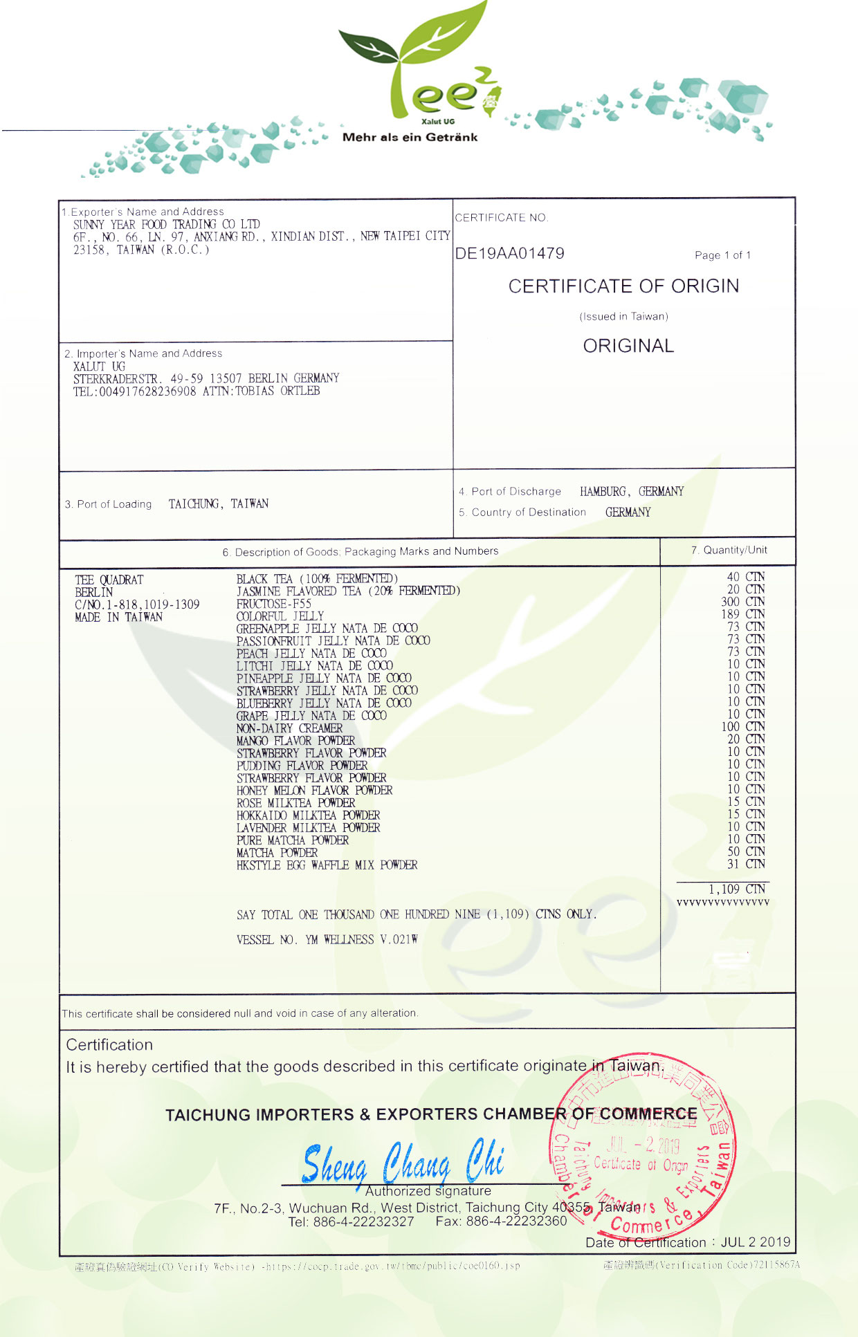 Free Certificate Of Origin