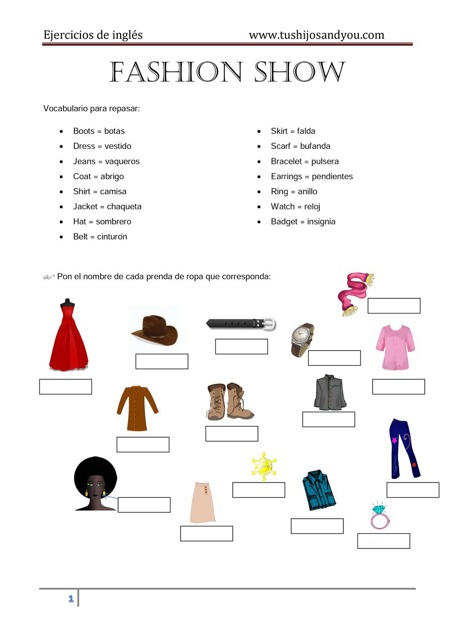 Ejercicios de inglés para practicar vocabulario de ropa - Tushijosandyou Ejercicios de inglés para practicar vocabulario de ropa - Tushijosandyou