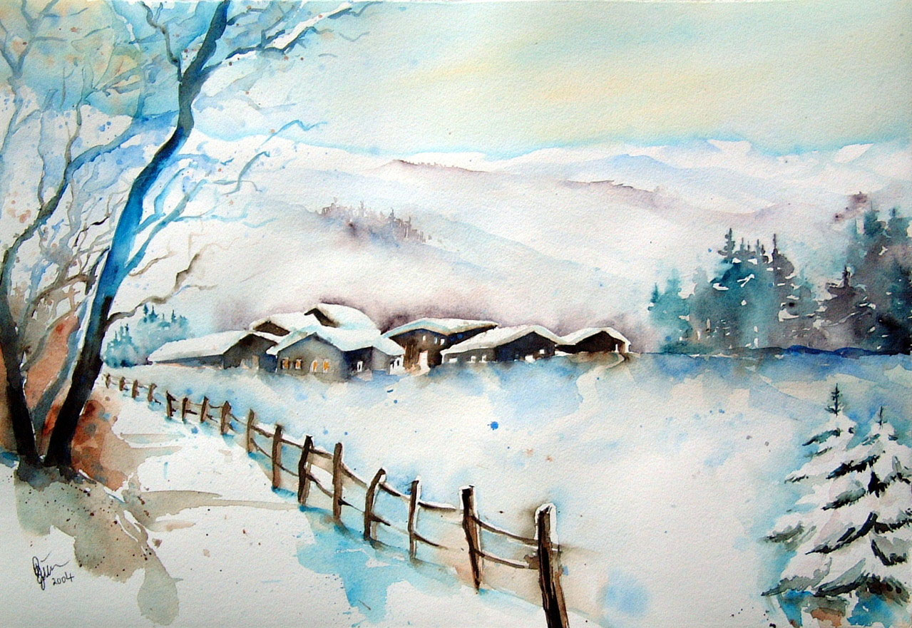 Winter-Aquarelle - http://atelier-brigitte.duerr.jimdo.com