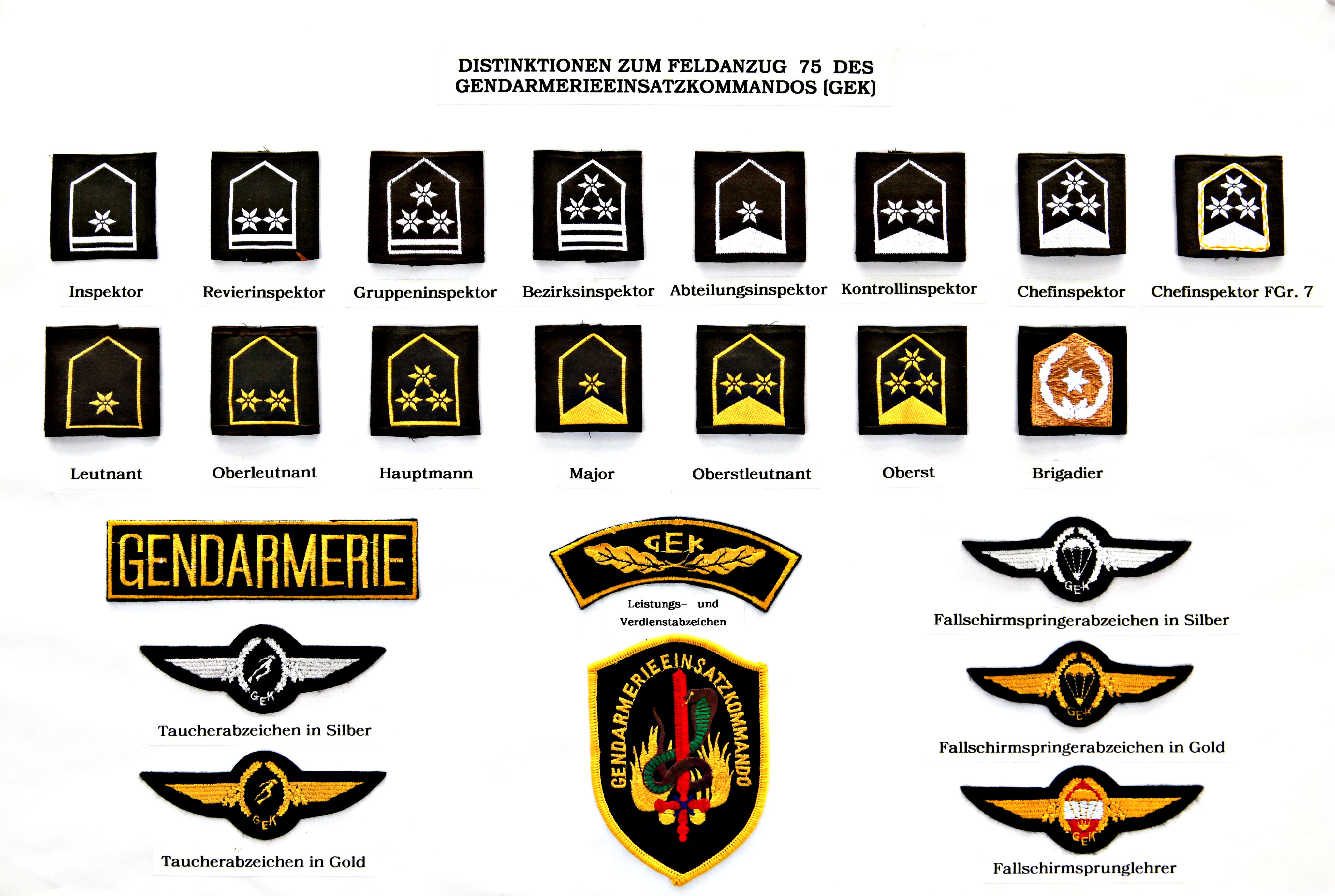 Dienstgradabzeichen Der Osterreichischen Bundesgendarmerie Osterreichische Polizeiabzeichen Distinktionen Pins Reinhard Wild