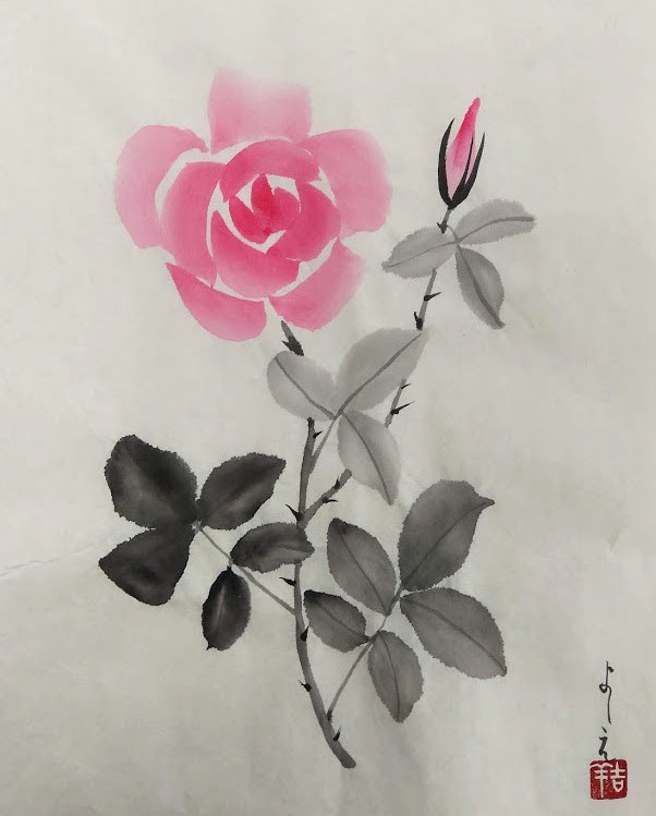 水墨画/バラ - 相模原市さとうデザイン絵画教室