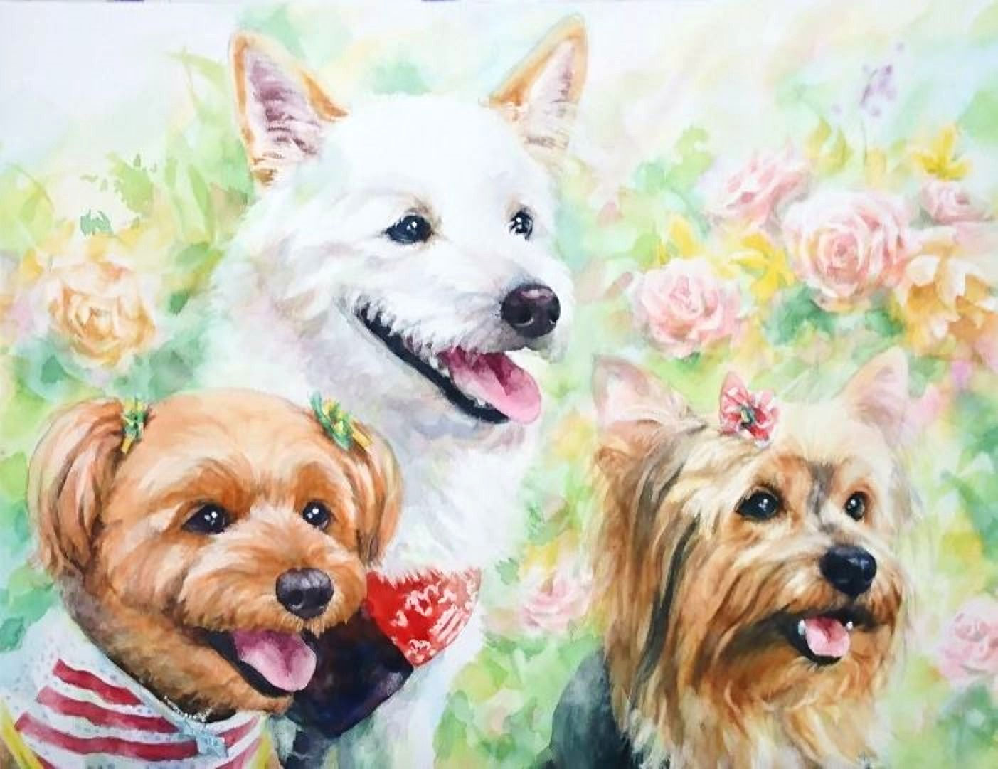 動物画、ペット画(本格水彩画) ペットの似顔絵色鉛筆画 (A3サイズ 300mm×420mm) イラスト