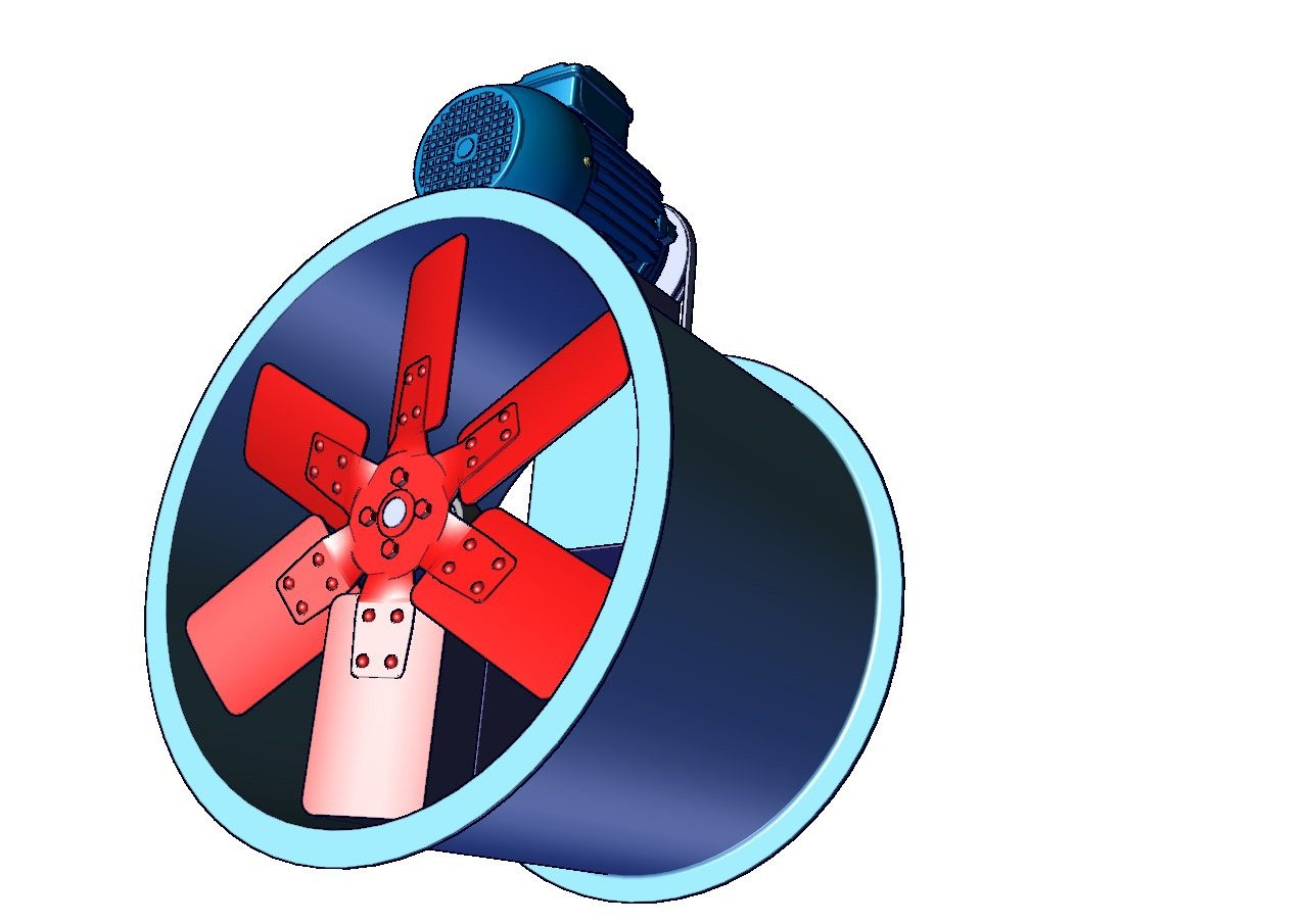 Ventilador turboaxial por transmisión de poleas y bandas de aspas fijas