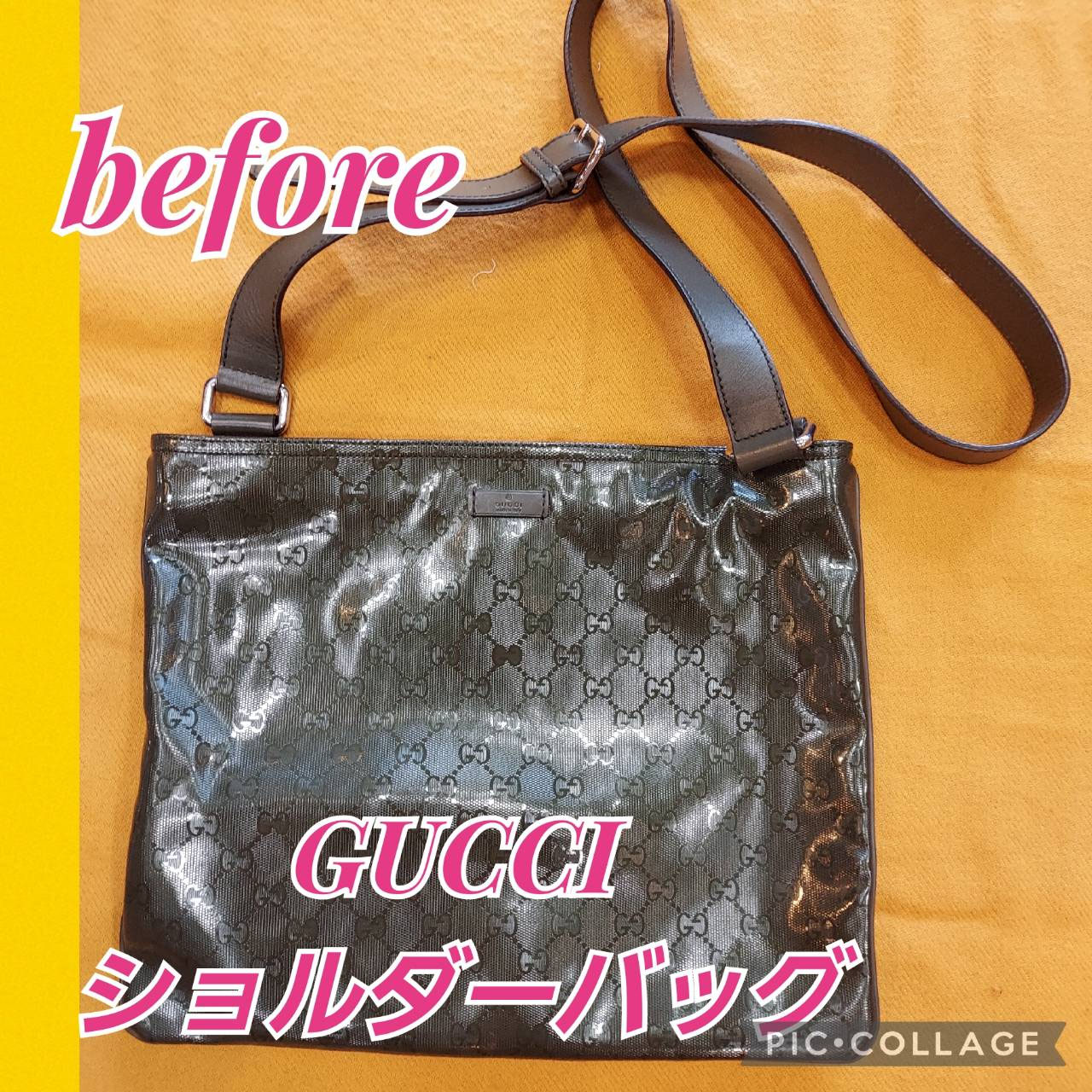 ひひひ グッチショルダーバッグ リメイク グッチショルダーバッグをミニ手提げバッグにリメイクしました