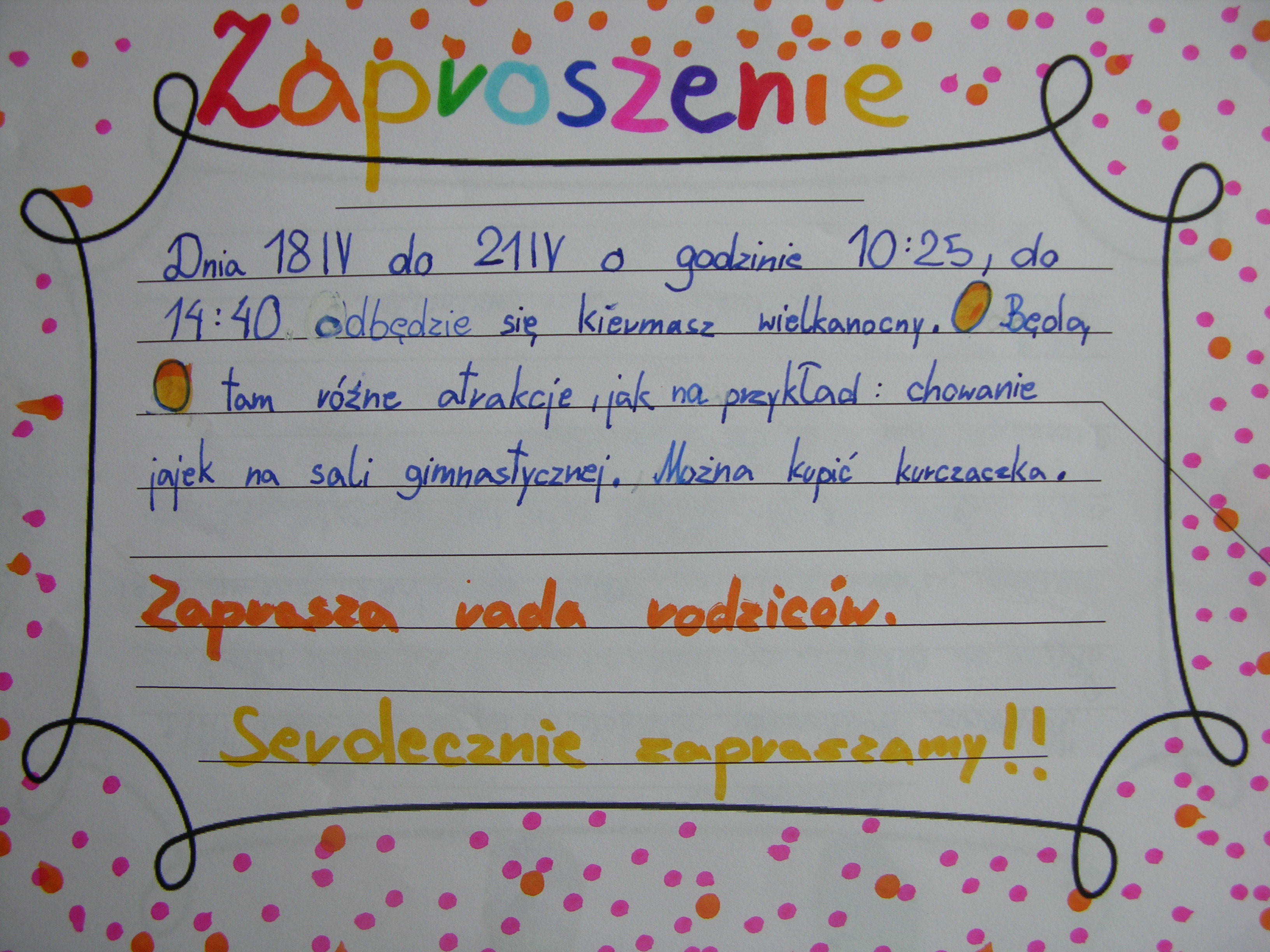 Zaproszenia klasy 3b, SP 13 Olsztyn - spodkleksa