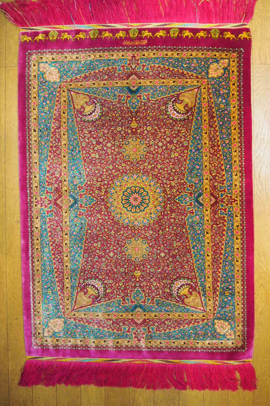 60x90cmペルシャ手織り・クム・マット(995)玄関・ラグ・絨毯・じゅうたん 60x90cmペルシャ手織り・クム・マット(995)玄関・ラグ・絨毯