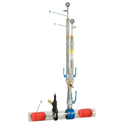 Gasleitung, Sperrung, sperren, Gasaustritt, SVGW, sicheres Arbeiten, Erdgas, Absperrblasen, MDS, Anbohr- und Absperrsysteme, Gas, Rohrleitungen, Pipeline, Doppelblasensetzgerät, Zweifachblasensetzgerät DN 80-200, VEW, Anbohrgerät, Perfekt 3, Fräser