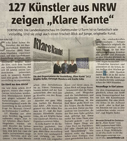 Presseartikel in den Ruhr Nachrichten zur Ausstellung Klare Kante im Dortmunder U