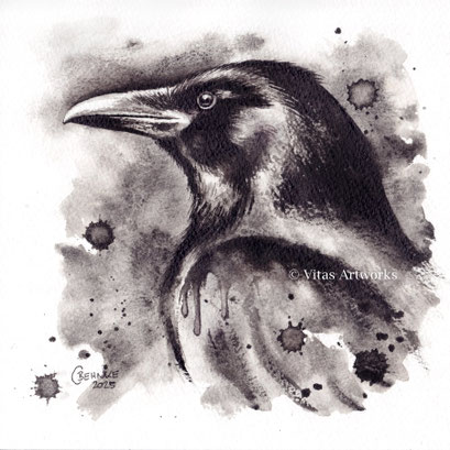 mystisches Raben Portrait - Aquarell Original