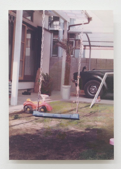 “Background #49” 2022, oil on photograph, 12.7×8.9cm