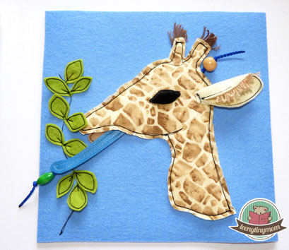 Fühlbuch Quiet book Tasten Montessori Giraffe Nähanleitung Schablone kostenlos freebook