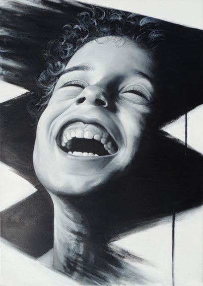 mort de rire, peinture contemporaine humour enfant qui rigole