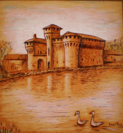 Castello di Proh (Pirografia acquerellata)