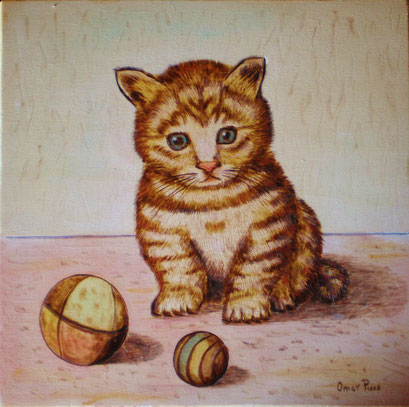 Gattino con "le palle" (Pirografia acquerellata)