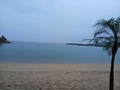 海は雨が降りしきっていてちょっと寂しそうです・・。