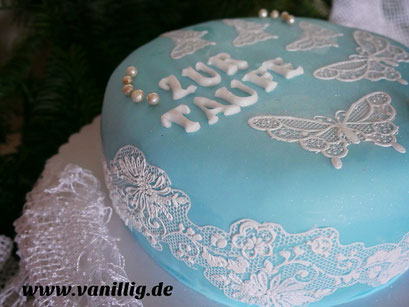 Fondant, Torte Fondanttorte, essbare Spitze, Tauftorte