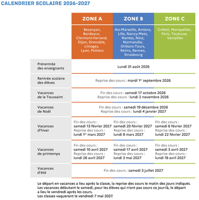 calendrier vacances scolaires 2025-2026