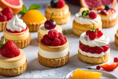 フルーツがふんだんにあしらわれたタルトケーキたち。