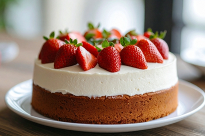 いちごと生クリームのホールサイズのケーキ。クリスマスケーキ。