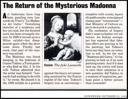 Falso Leonardo_ANSA, “The return of the Mysterious Madonna” in <<Newsweek>> del 22 Ottobre 1990