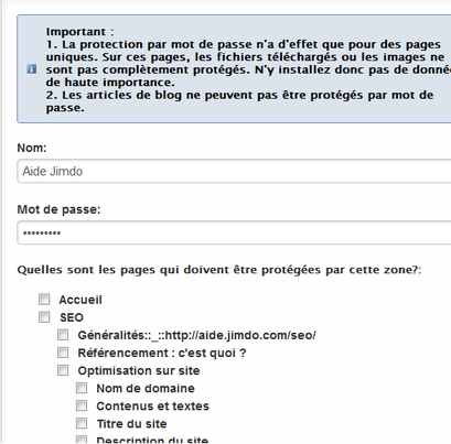 Insérer une zone à mot de passe sur un site Jimdo