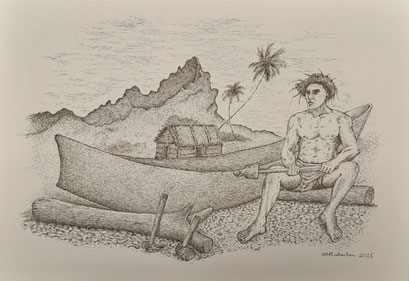 N°5 MATAITAI Tahu'a va'a Encre de Chine 30 x 42 cm 2025