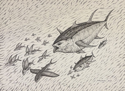 N°1 MATAITAI A’ahi e te marara Encre de Chine 30 x 40 cm 2023