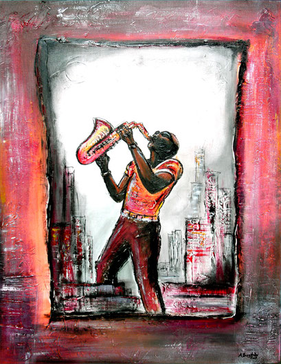 F 48 - Figuerliche Malerei - Figurative Wandbilder - Saxophonspieler