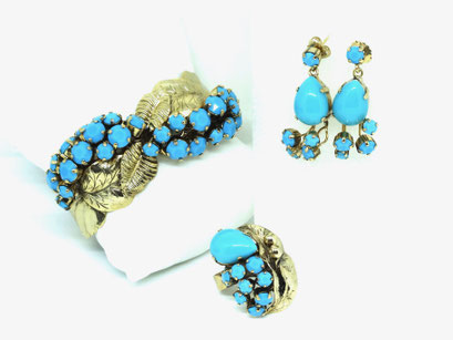 Runway Claudio CANZIAN bracelet, ring and earrings set - Turquoise Glass in a statement elaborate high-end design--art.328/6 - SOLD OUT