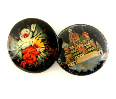Fantastic large vintage brooches 1970 - lacquered wood, hand painted  -Art.731 / 2 - 