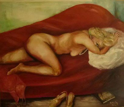 AKT AUF ROTEM SOFA | 2012, Öl auf Leinwand, 140 x 120  cm, Privatsammlung