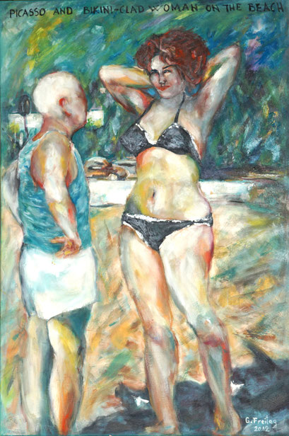 PICASSO AND BIKINI-CLAD ON THE BEACH |  2012, Öl auf Leinwand, 80 x 120 cm 