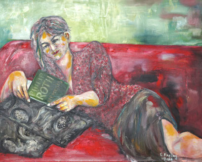 NADEGE BEIM LESEN | 2012, Öl auf Leinwand, 100 x 80 cm