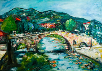 STEINBRÜCKE IN PRIZREN, 2012, Öl auf Leinwand, 100 x 80 cm. Privatsammlung!